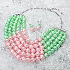 Pearl Beaded Multi Strand Statement Necklace