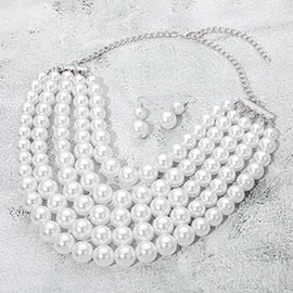 Pearl Beaded Multi Strand Statement Necklace