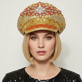 Rhinestone Embellished Sequin Captain Hat