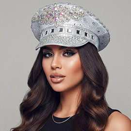 Rhinestone Embellished Sequin Captain Hat