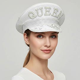 Pearl QUEEN Rhinestone Sequin Embellished Captain Hat