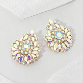 Round Marquise Stone Cluster Embellished Teardrop Evening Earrings