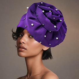 Pearl Rhinestone Cluster Embellished Flower Accent Turban Hair Wrap