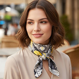 Orange Mosaic Print Square Bandana Scarf