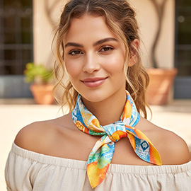 Orange Mosaic Print Square Bandana Scarf