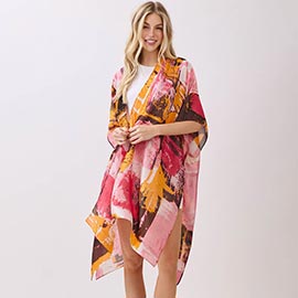 Abstract Modern Art Inspired Print Silky Feel Kimono Poncho