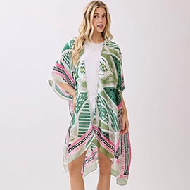 Abstract Botanical Print Silky Feel Kimono Poncho