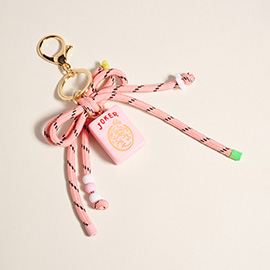 Mahjong Tile Drop Bow Knot Strap Keychain Bag Charm