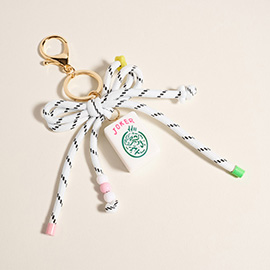 Mahjong Tile Drop Bow Knot Strap Keychain Bag Charm