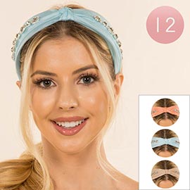 12PCS - Rhinestone Embellished Knot Headbands