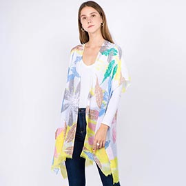 Lightweight Floral Print Kimono Poncho