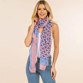Geometric Pattern Fringe Shoulder Wrap Scarf