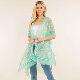 Paisley Border Pattern Open Front Kimono Poncho