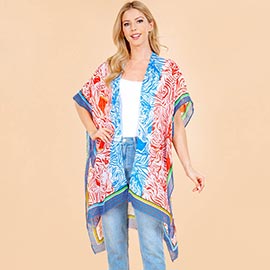 Lightweight Shadow Floral Pattern Open Front Kimono Poncho