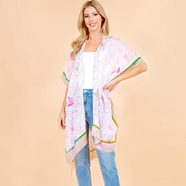 Lightweight Shadow Floral Pattern Open Front Kimono Poncho