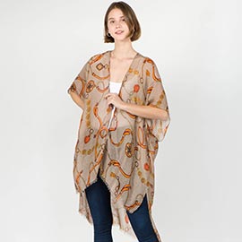 Sheer Chain Motif Print Open Front Kimono Poncho