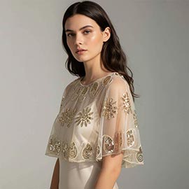 Floral Sequin Embellished Sheer Cape Shawl Top